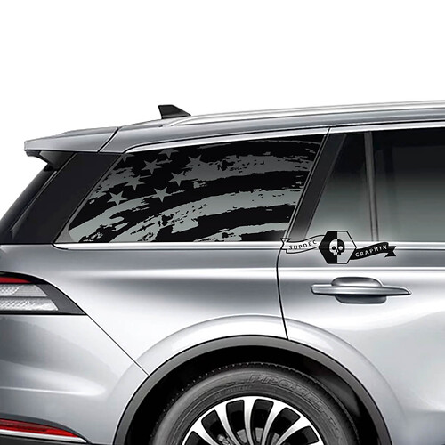 2 x Lincoln 2023 Aviator Window Bed US Flag Destroyed Vinyl Decals Graphics Sticker
