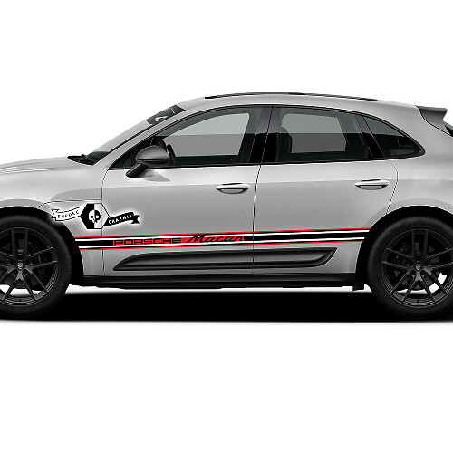 2x Porsche 2023 Porsche Macan T1 Side Trim Logo Stripes Doors Decal Stickers 3 kleuren
