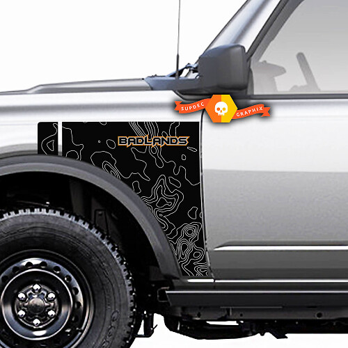 Paar Ford Bronco Badlands zijstijl zijpaneel Сontour kaart logo vinyl sticker sticker graphics 2 kleuren
