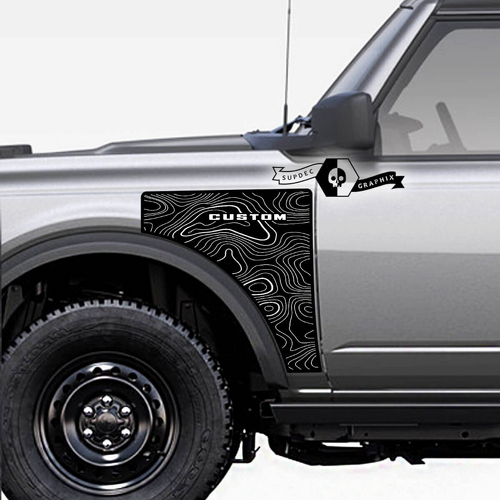 Aangepaste blokletter contourkaart voor spatbord vinylsticker set voor Musclecar paarde Badlands