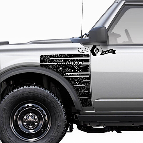 Paar Ford Bronco Badlands Side Style Fender Panel Trim Сontour Map Vinyl Decals Sticker Graphics
