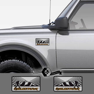 2 Nieuwe Ford Bronco Wildtrak Mountains Decal Vinyl Embleem Sasquatch Logo Grijze Sticker Streep voor Ford Bronco
