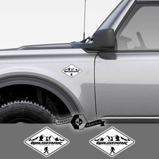 2 Nieuwe Ford Bronco Wildtrak Mountain Decal Vinyl Embleem Sasquatch Logo Witte Sticker Streep voor Ford Bronco
