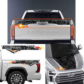 Volledige kit Hood Side en Tailgate Topografische kaart TRD 4X4 Off Road Wrap Decals voor Toyota Tundra Derde generatie XK70 2021 - up Sticker Graphics SupDec Design
 1
