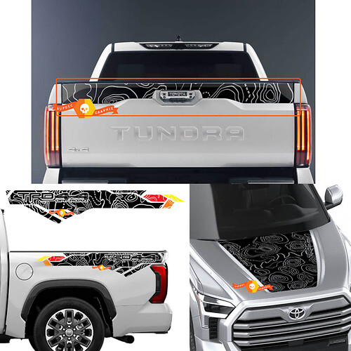 Kap Nachtkastje Achterklep Topografische Kaart TRD 4X4 Off Road Decals voor Toyota Tundra XK70 2021 - up Sticker Graphics
