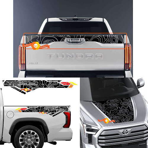 Topografische Kaart Motorkap Achterklep en Zijbed Vinyl Decal Kit voor Toyota Tundra XK70 2021+