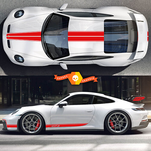 Porsche GT3 Racing Side Stripes Dak Hood Trunk voor Carrera Side Stripes

