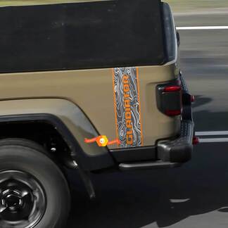 Jeep Gladiator Logo Topografische Kaart Achterzijde Stripe Vinyl Graphics 3 kleuren
