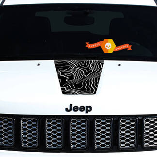 2011-2018 Jeep Grand Cherokee Front Hood Graphic Decal Blackout Topografische kaartlijn

