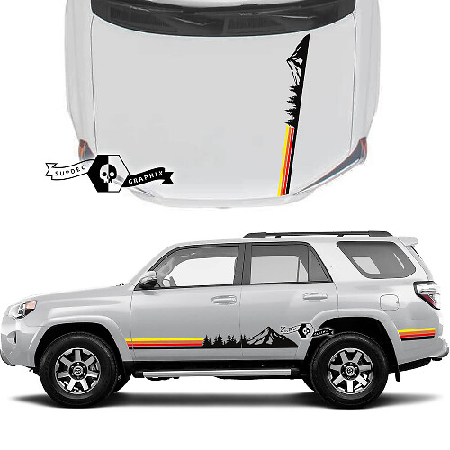 Paar 4Runner 2023 Zijdeur Kap Old School Zonsondergang Vinyl Bergen Bos Decals streep Stickers voor Toyota 4Runner TRD
