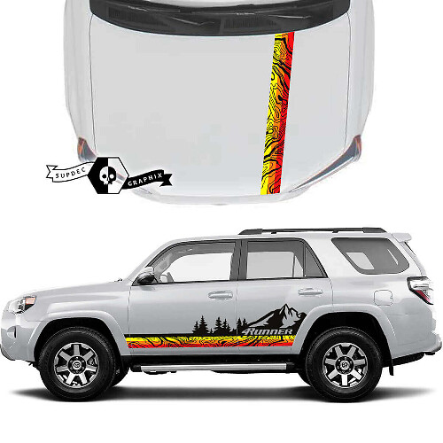 Mountains Topo Kaart Stijl Strepen Deur Motorkap Vinyl Stickers voor Toyota 4Runner 2023