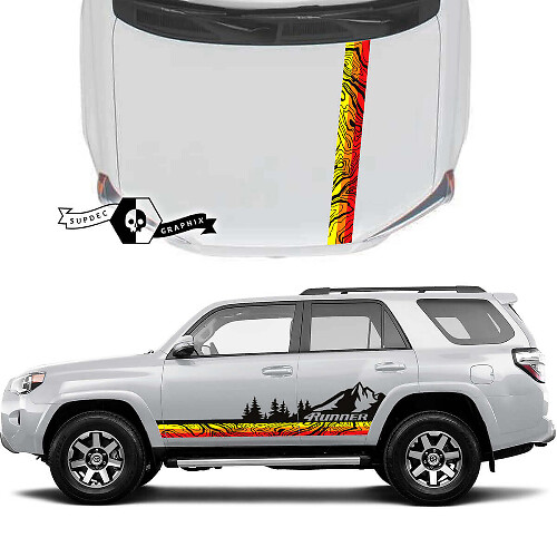 Zijdeurkap Old School Sunset Vinyl Topografische Kaart Bergen Bos Decals strepen Stickers voor Toyota 4Runner TRD
