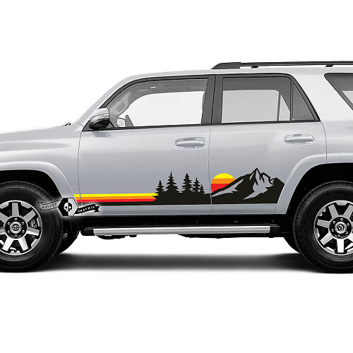 Paar 4Runner 2023 Zijdeur Kap Old School Zonsondergang Vinyl Bergen Bos Decals streep Stickers voor Toyota 4Runner TRD
