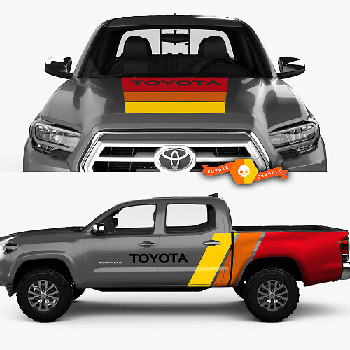 Old School Retro Zij- en Motordeksel Vinyl Decal Kit voor Toyota Tacoma