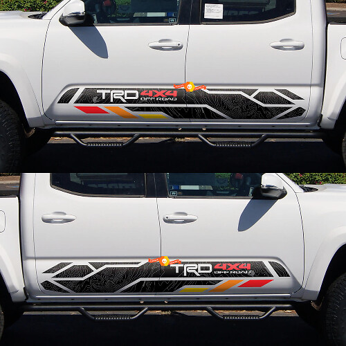 Vintage TRD 4x4 PRO Sport Off Road Rocker Panel Side Topografische Kaart Vinyl Stickers Sticker geschikt voor Toyota Tacoma 13-2020 of Tundra 13-2024
