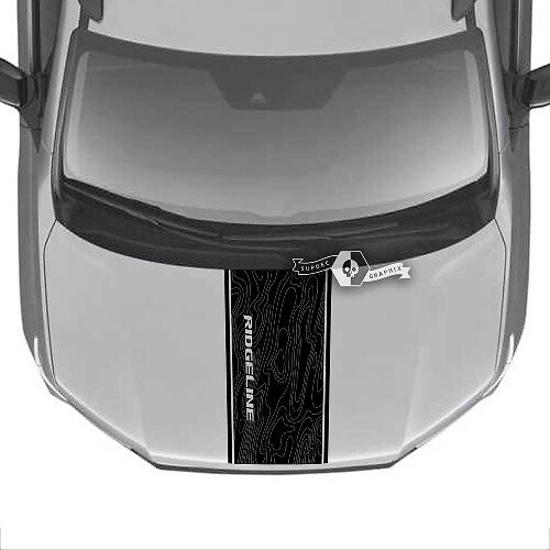 Hood Honda Ridgeline Stripe 2020 2021 2022 2023 Topografische kaart Trim Center Vinyl Decal Stickers Sticker Graphics SupDec Design
