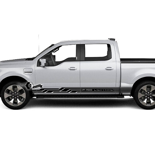 Paar Ford F-150 Lightning 2022 2023 Rocker Panel Geometry Line Stripes Body Doors Decals Side Stickers Graphics Vinyl
