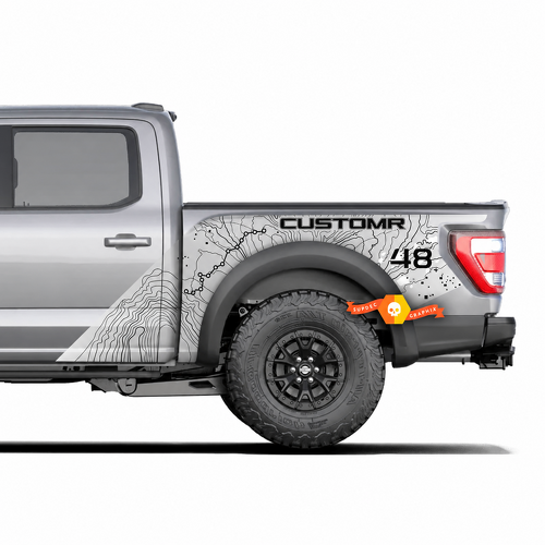 CUSTOMR Topographic Map Splash 48 — Vinylsticker (laadbakzijkant) voor Ford F-150 Tremor 2022-2026