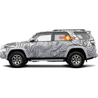 Volledige body Toyota Tacoma Topografische kaart contour achtergrond Topo kaart met hoogte Wrap Vinyl Decals grafische sticker
 1
