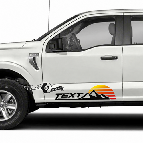 TEXT Striped Sunset Mountain Pair Deur Vinylsticker voor Ford F-150