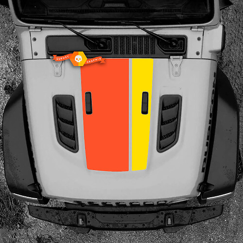 Vinylsticker met tweekleurige strepen van verschillende breedtes voor motorkap van Jeep Wrangler