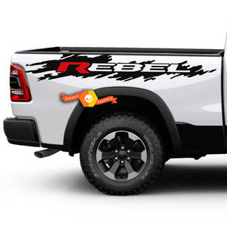 2X Dodge Ram Rebel Splash Grunge Logo Truck Vinyl Decal bed Grafisch 2 kleuren
