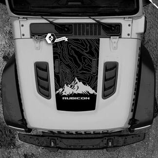 Hood Jeep RUBICON Wrangler JL Vinyl Topografische kaart Bergen 2018 + Up Banner Decal Sticker Graphics
