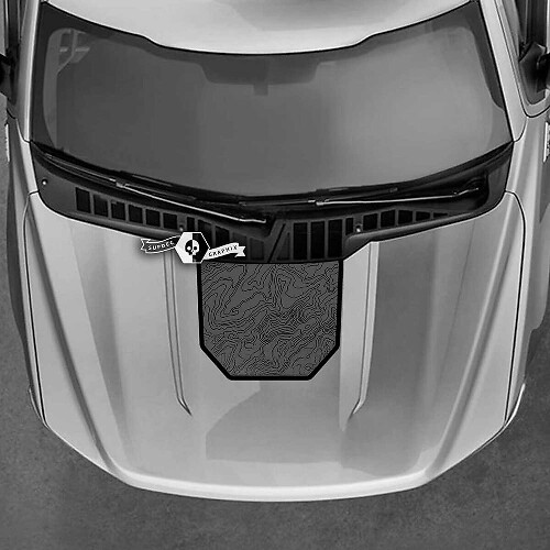 Musclecar Maverick 2022 grafische stickers Hood topografische kaart Topo Maverick stickers 2 kleuren
