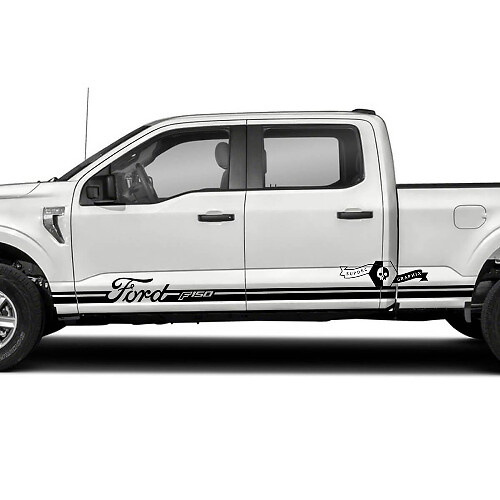 Paar Ford F-150 XLT Bed Rocker Panel Stripe F-150 Logo Graphics Zijstickers
