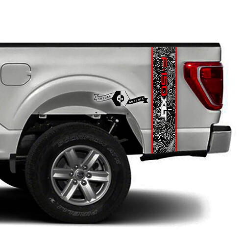 Paar Ford F-150 XLT Bed Topografische kaart Streep F-150 Grafische zijstickers Stickers 3 kleuren
