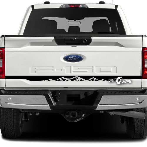 Ford F-150 XLT achterklep streep bergen grafische zijstickers
