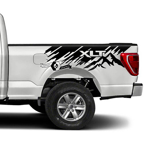 Paar Ford F-150 XLT Bed Splash Mud Mountains Graphics zijstickers
