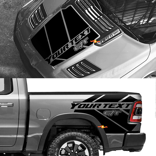 GT-stijl motorkap- en zijbed vinyl decalset voor Dodge Ram 1500 Rebel