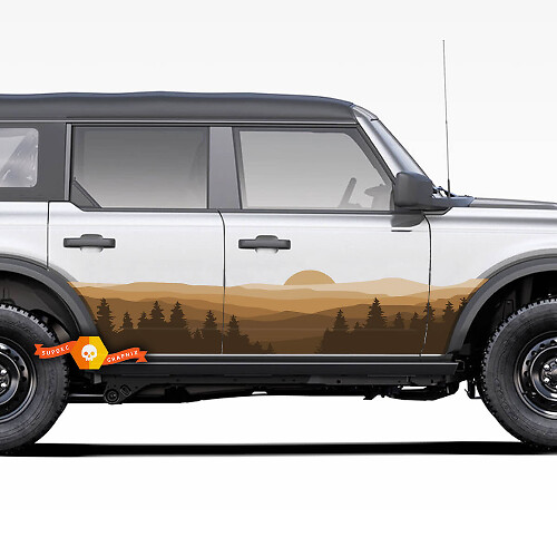 Set zijdeuren boslandschap heuvels strepen vinyl decals stickers 2 voor Ford Bronco