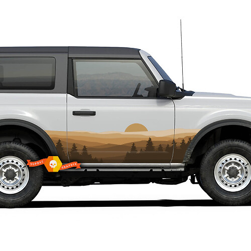 Paar zijdeuren boslandschap heuvels strepen vinyl stickers stickers voor Ford Bronco 2 deuren
