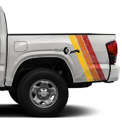 Topografische Stijl Vintage Strepen Bedzijde Vinyl Decal Sticker voor Toyota Tacoma