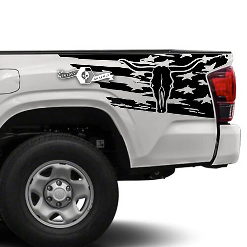 USA-vlag stierenkop zijvinylsticker voor Toyota Tacoma