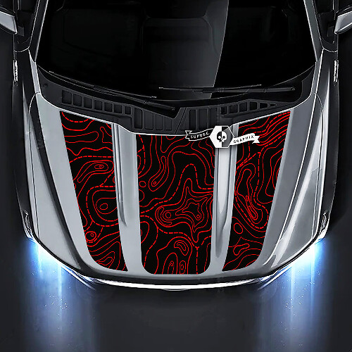 Topografische stijl driestrepen motorkap vinyl decal voor Musclecar truck XL XLT STX