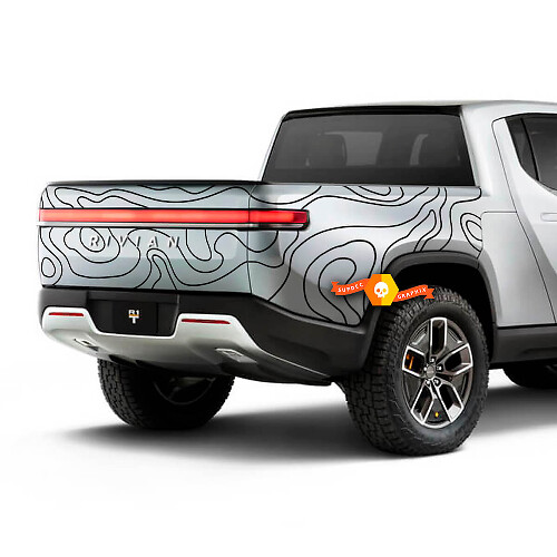 Topografische Kaart Strepen Vinyl Decal Achterzijde Voor Rivian R1T