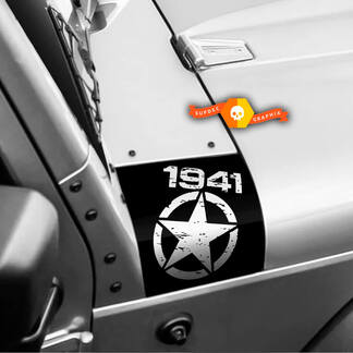 Paar Jeep 1941 Wrangler Distressed Star Black Ops Oscar Mike Hood Vinyl Stickers Volledige Set Decal
