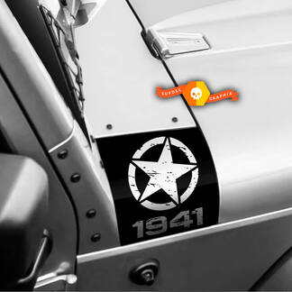 Paar Jeep 1941 Wrangler Distressed Star Black Ops Oscar Mike Hood Vinyl Stickers sticker
