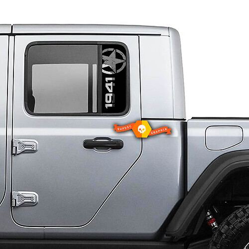 2x Jeep 1941 Window Star Destroyed Gladiator Wrangler deuren vinylstickers sticker
