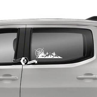 Paar Toyota Tacoma SR5 deuren raam bergen bossen kompas logo lijn vinyl stickers grafische sticker
