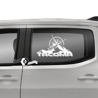 Paar Toyota Tacoma SR5 deuren venster bergen kompas logo lijn vinyl stickers grafische sticker
