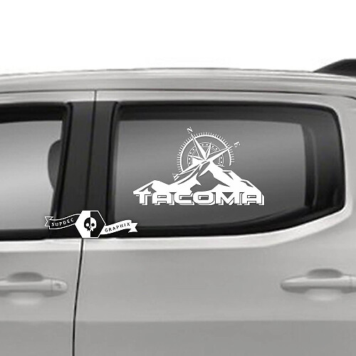 Paar Toyota Tacoma SR5 deuren venster bergen kompas logo lijn vinyl stickers grafische sticker
