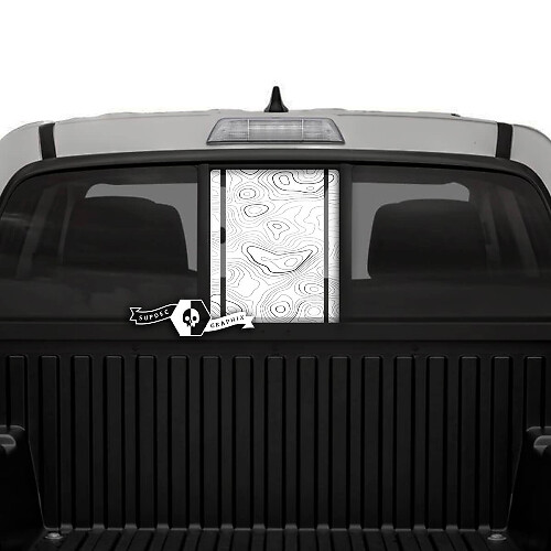 Toyota Tacoma SR5 Pick-up Truck achterruit achterklep topografische kaart Topo Vinyl stickers grafische Sticker
