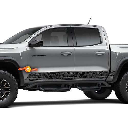 Paar Chevrolet Colorado Side Rocker Panel Stripes Topografische kaart Topo deuren Vinyl Decal Sticker
