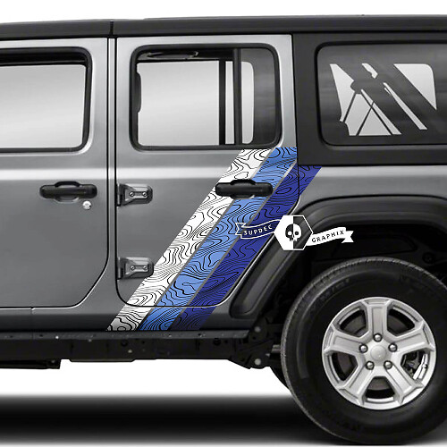 Paar Jeep Wrangler Unlimited deuren Fender Side Stripe topografische kaart 4 kleuren vinyl sticker sticker
