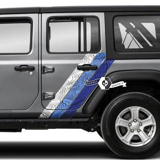 Paar Jeep Wrangler Unlimited deuren Fender Side Stripe topografische kaart 4 kleuren vinyl sticker sticker
