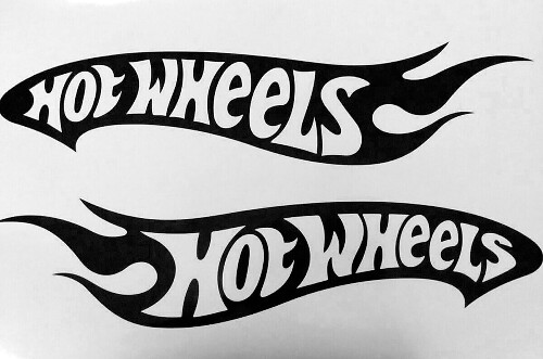 2 Hot Wheels vinylstickers van elk 24 inch met omgekeerde letters links en rechts
